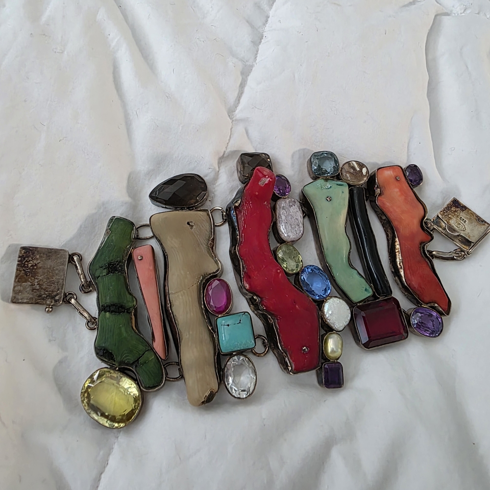 Sterling Silver Colorful Multi-Stone Statement Bracelet